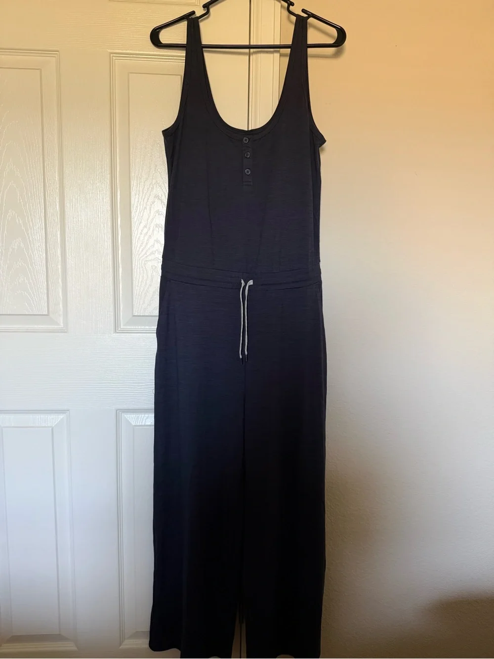 Vuori Navy Sleeveless Scoop-Neck Jumpsuit with Drawstring